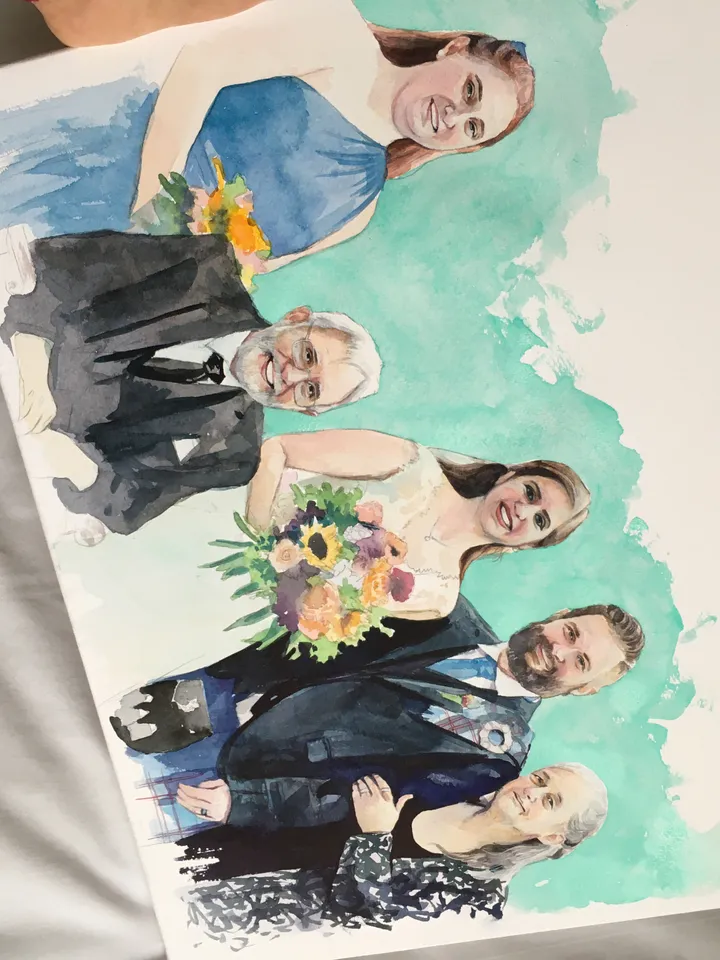 5 person Watercolor portrait Original art Handmade