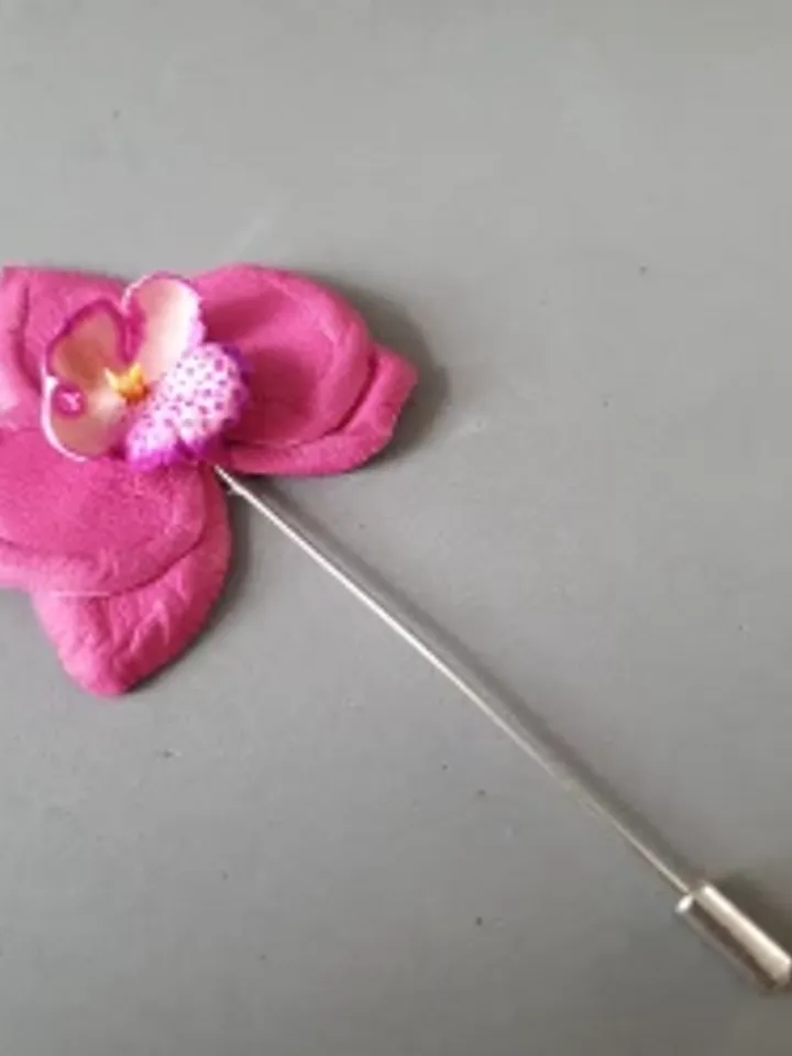 Pink orchid men's lapel pin Leather boutonniere for him 3rd anniversary gift, art.57