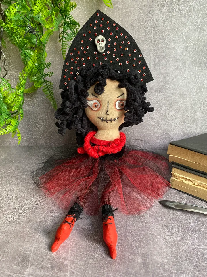 Vampire Textille Doll, Decoration Doll, Gothic Doll, Handmade, Halloween decor, Magic Gift