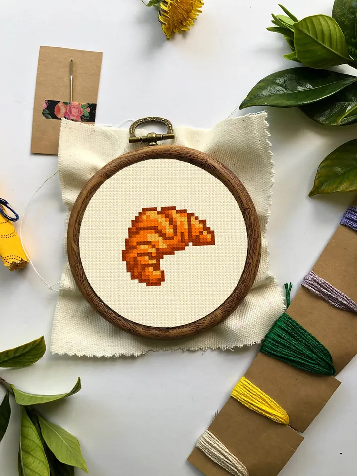 Croissant small cross stitch pattern PDF Easy mini cross stitch chart, Minimalistic food cross stitch Instant download PDF, Home decor #F11