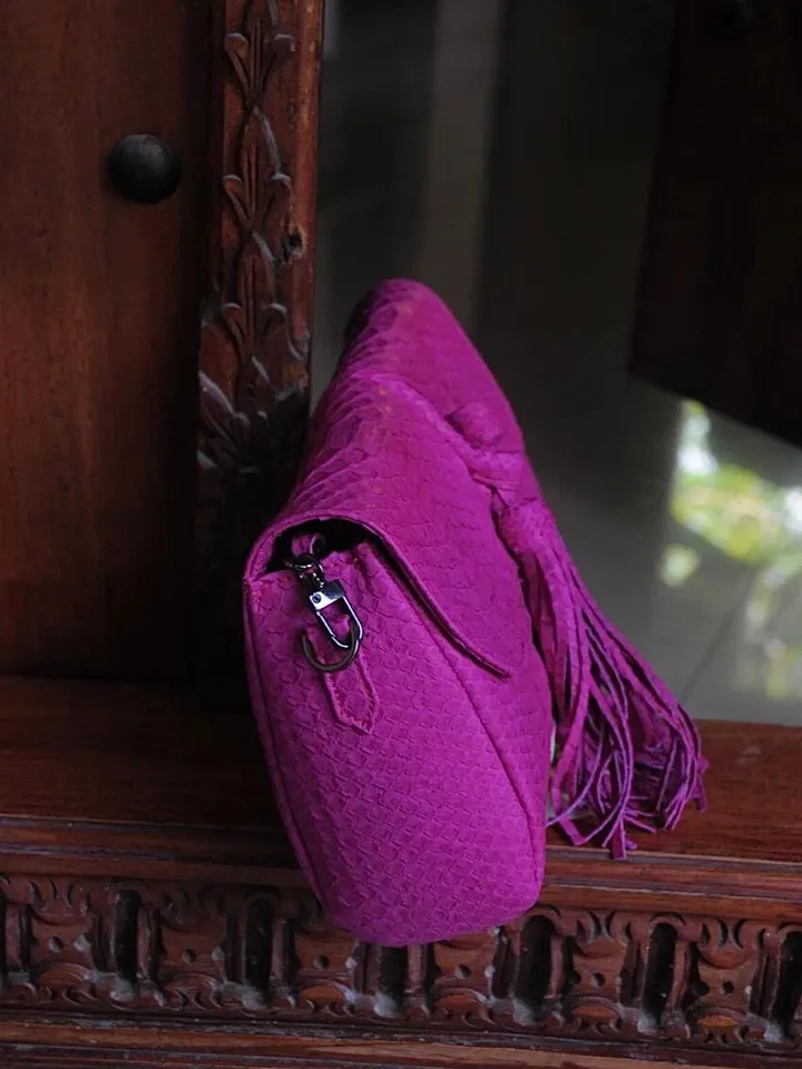 Genuine Python Skin Clutch with tassel |women purse | exotic leather bags | hot pink evening clutch | designer crossbody bag handmade