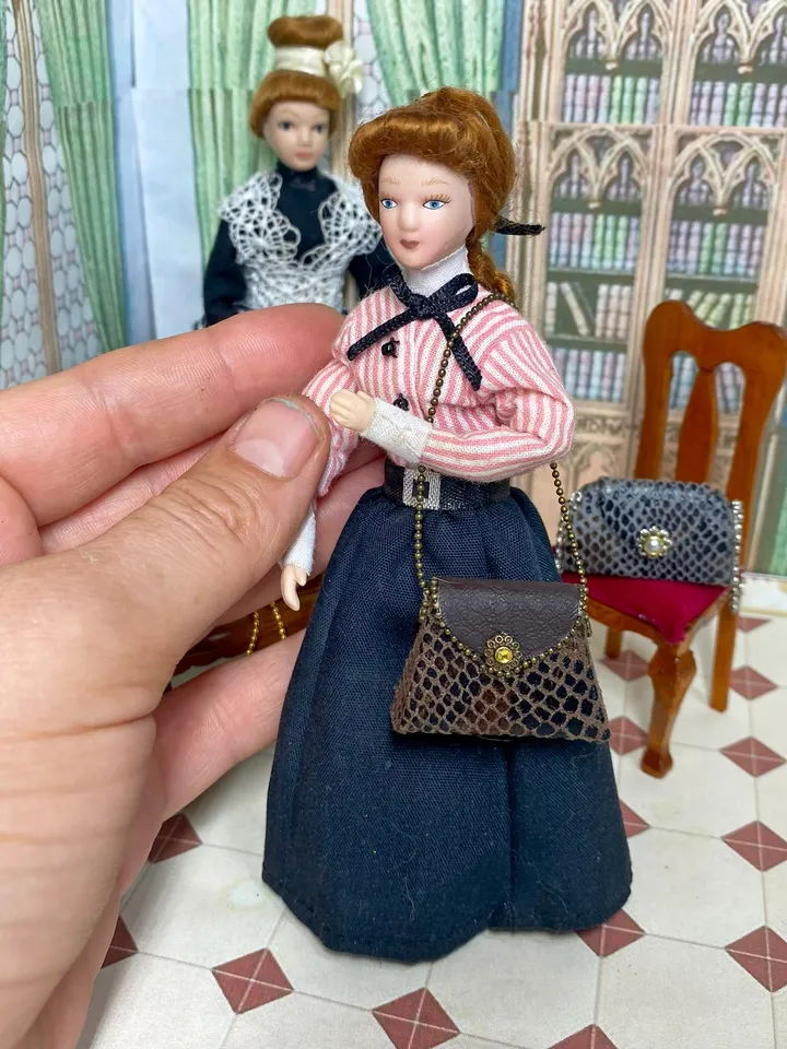 Doll bag. Imitation. 1:12. Doll accessories. Leather bag for a doll.
