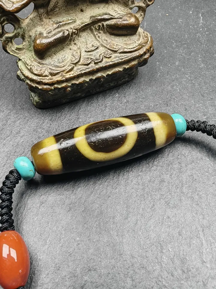 Gandhanra Antique Tibetan Sky & Earth Dzi Bead Necklace,1.5" x 0.4",40 Years Old