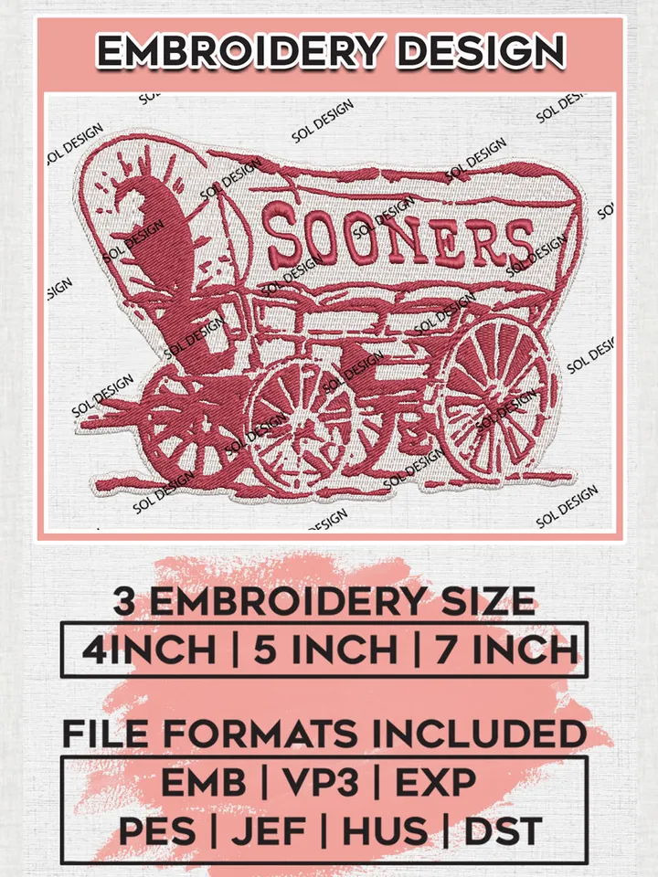 NCAA Oklahoma Sooners Team Logo Embroidery Design Files, NCAA Oklahoma Sooners Machine Embroidery, NCAA Teams, 3 sizes, NCAA Machine embroidery designs, Digital Download