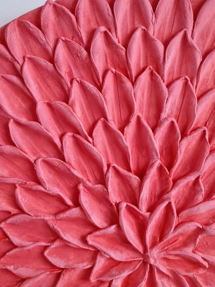 Coral wall art Handmade wall painting on canvas with floral textured 3D pattern