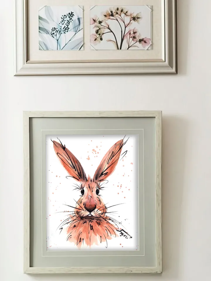 Hare Original watercolor, animals painting, wall decor, 8x11 in bunny art by Anne Gorywine