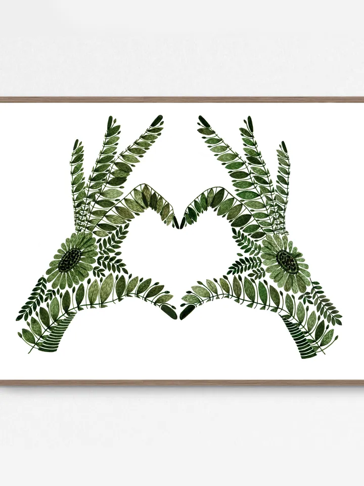 Watercolor print LOVE, green heart illustration (DIGITAL)