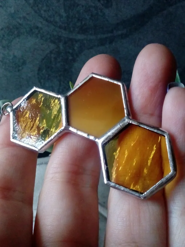 Honeycomb glass necklace, stained glass honeycomb, honey bee decor, bee art, honey bee jewelry, bee lover gift,