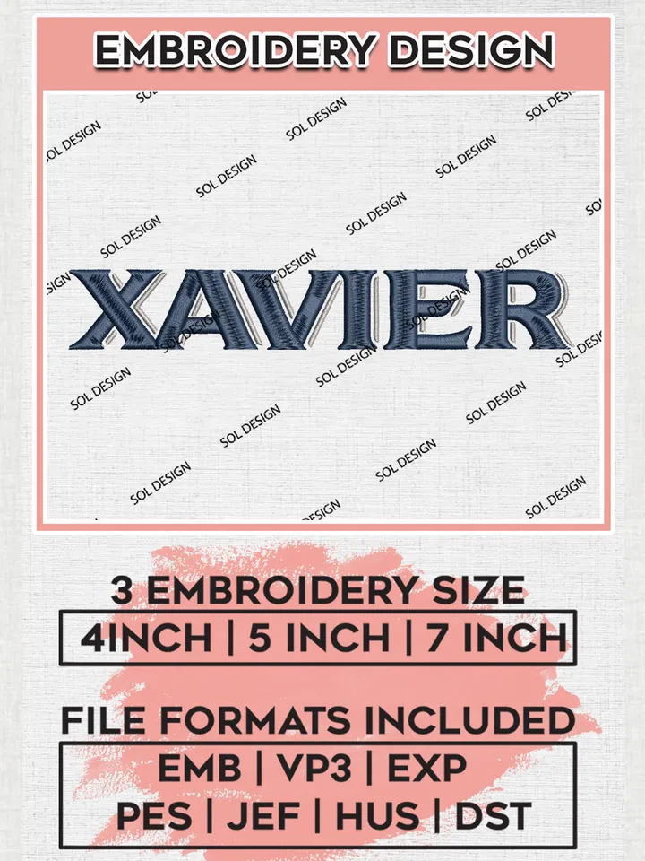 NCAA Xavier College Team Word Logo Embroidery Design Files, NCAA Xavier Musketeers Machine Embroidery, NCAA Teams, 3 sizes, NCAA Machine embroidery designs, Digital Download