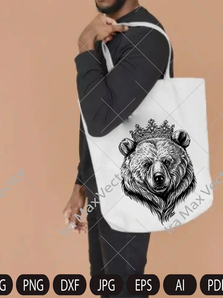 BEAR HEAD SVG, Bear king,Royal bear, Bear Clipart, Bear Face Svg, Bear, Grizzly Bear Vector Illustration , Rustic and Vi