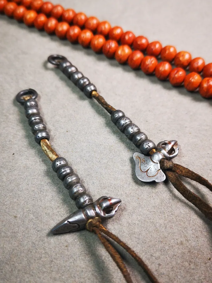 Gandhanra Handmade Tibetan Buddhist Mala Counters,Prayer Bead Counters,with Kartika and Kila Pendant,Made of  Cold Iron