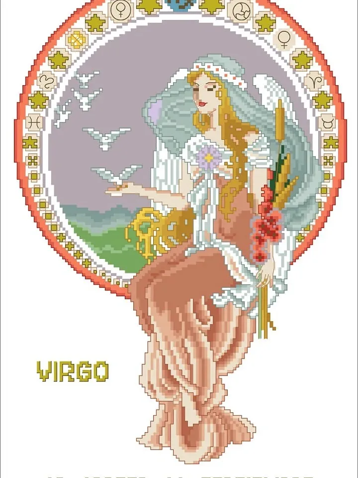 Vintage Cross Stitch Pattern Zodiac Sign Virgo Counted Digital Download PDF