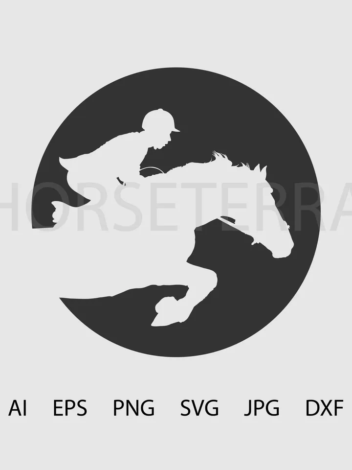 Horse logo. Silhouette horse. Horseman on horse. Silhouette vector image. Plotter cutting