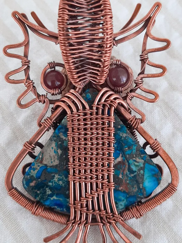 Elegant Handmade Pendant with Natural Stone in Copper Wire Wrapping