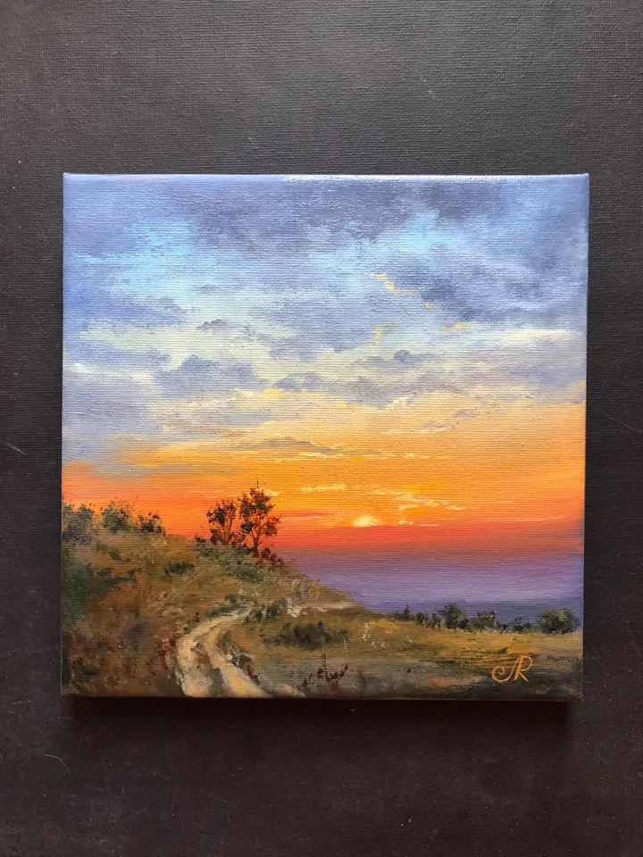 Sunset Oil Painting Original Art Sunset Landscape Painting