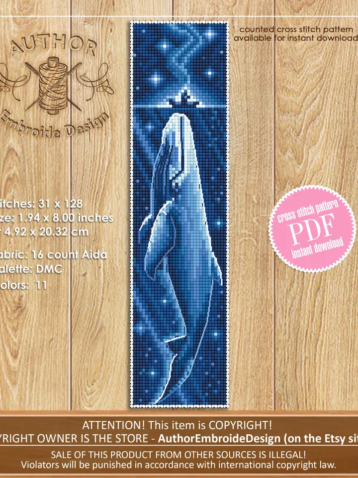 Ocean bookmark set cross stitch pattern download PDF Blue whale cross stitch, Kraken cross stitch Sea monster Handmade bookmark digital #B86
