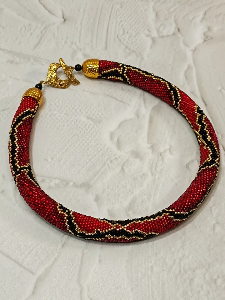 Statement Red Short Snake Necklace for Woman, Stylish Bright Handmade Necklace