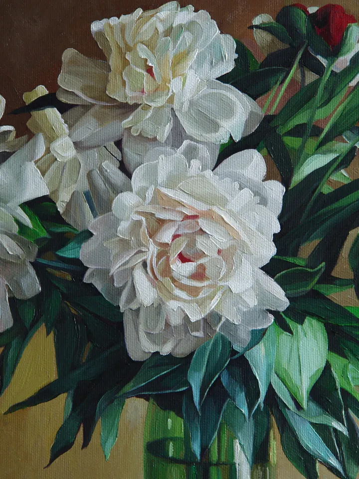 Painting Still life with white peonies