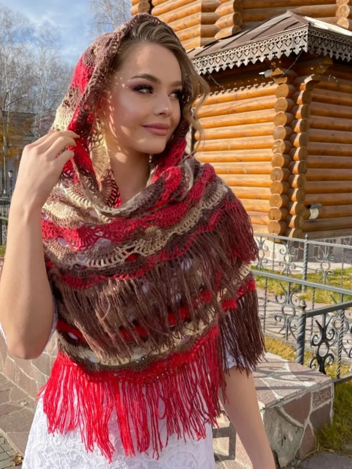 Wool shawl, Wedding bride shawl wraps, Triangular shawl with fringe, Multicolor Colorful Shawl, Mother to daughter wedding day gifts