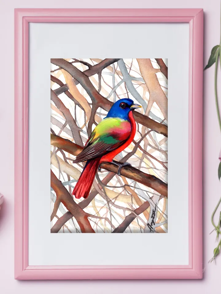 Colorful bird original watercolor illustration, birds painting, wall decor, 7x10 in art for bird lovers by Anne Gorywine