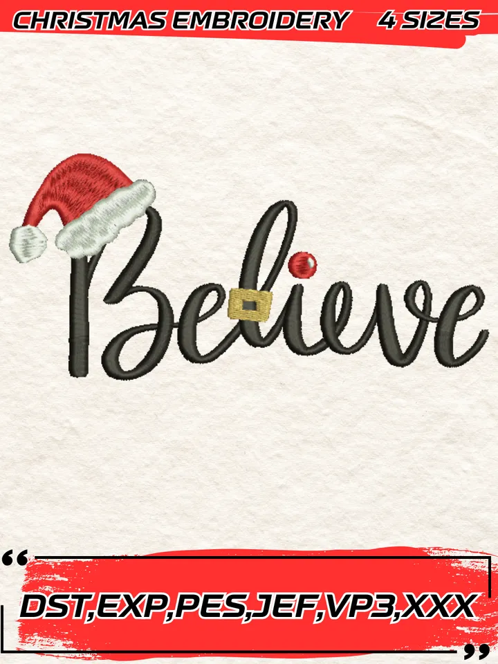 Believe Christmas Embroidery Design,Christmas Embroidery Design,4 Sizes, Digital Download #2