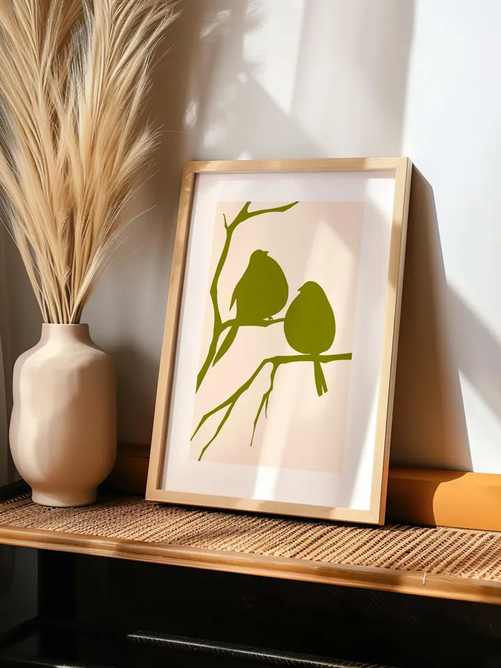 Minimalist Bird Wall Art Boho Bird Poster Abstract Nature Silhouettes Modern Olive Green Decor Scandinavian Style Contemporary Bird Digital