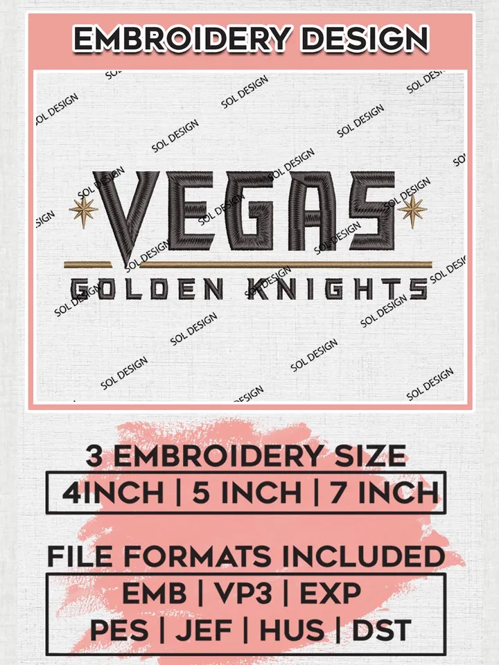 Vegas Golden Knights Word Logo Embroidery Designs, NHL Vegas Golden Knights Team Logo Embroidery, Hockey Team Logo Emb Files, NHL Vegas Golden Knights Machine embroidery Files, Digital Download