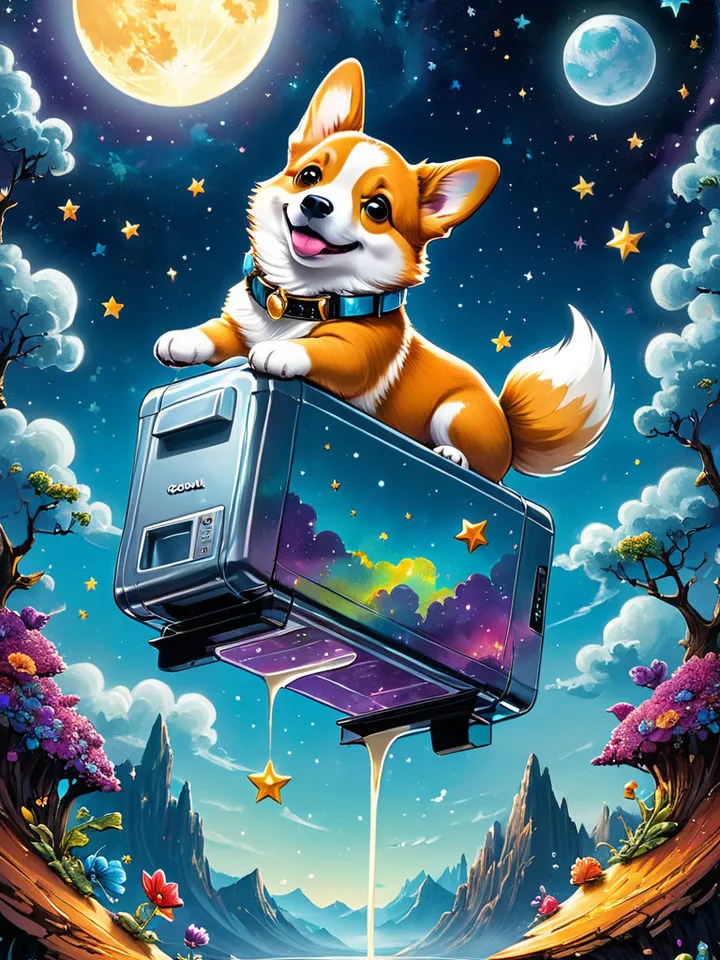 Digital painting Corgi dog adventure for Children's room