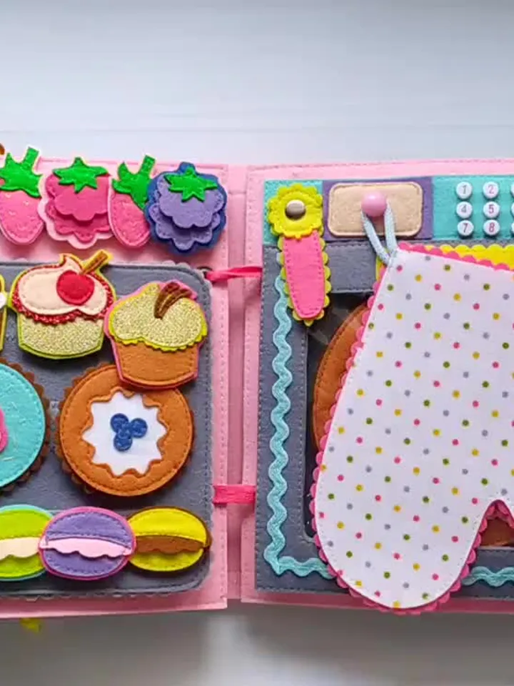 Kitchen Quiet book Pattern , Cooking Felt book pattern pdf, Soft sensory book template, Busy book sewing ideas for girl 2, 3, 4 year old