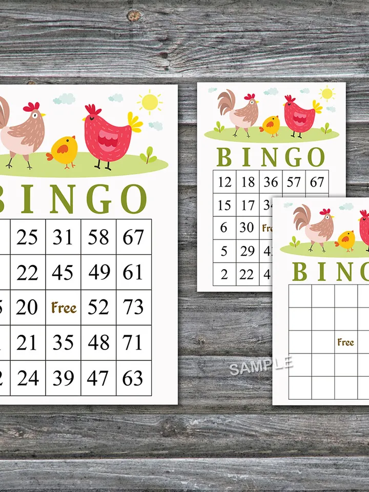 Chicken bingo cards,Chicken bingo game,Farm printable bingo cards,60 Bingo Cards,INSTANT DOWNLOAD--346