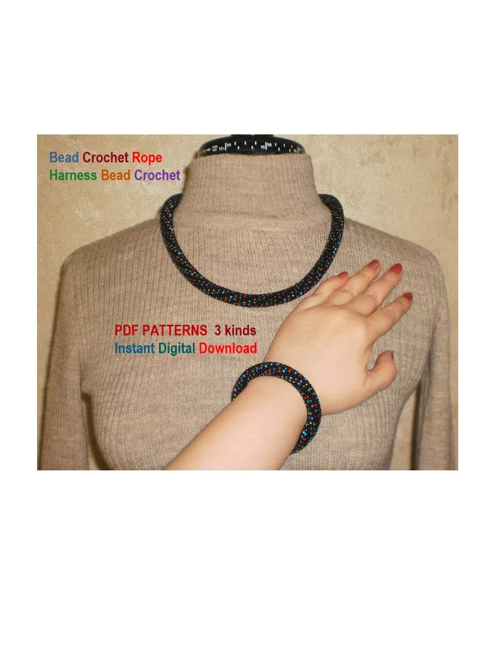 Bead Crochet Necklace Bracelet patterns 3 types, Rope bead crochet, Instant Download, PDF patterns
