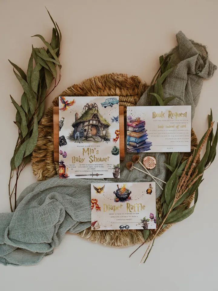 DIY Wizarding World Baby Shower Set; Magic School Baby Shower Template; School of Wizard Baby Shower invitation template; wF55