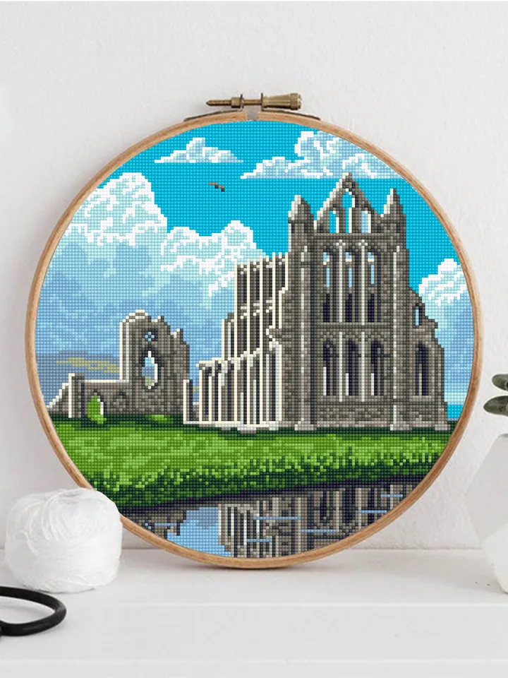 Whitby Abbey medieval castle cross stitch pattern download PDF Draculas castle embroidery PDF, Nature cross stitch, Gothic architecture #C7
