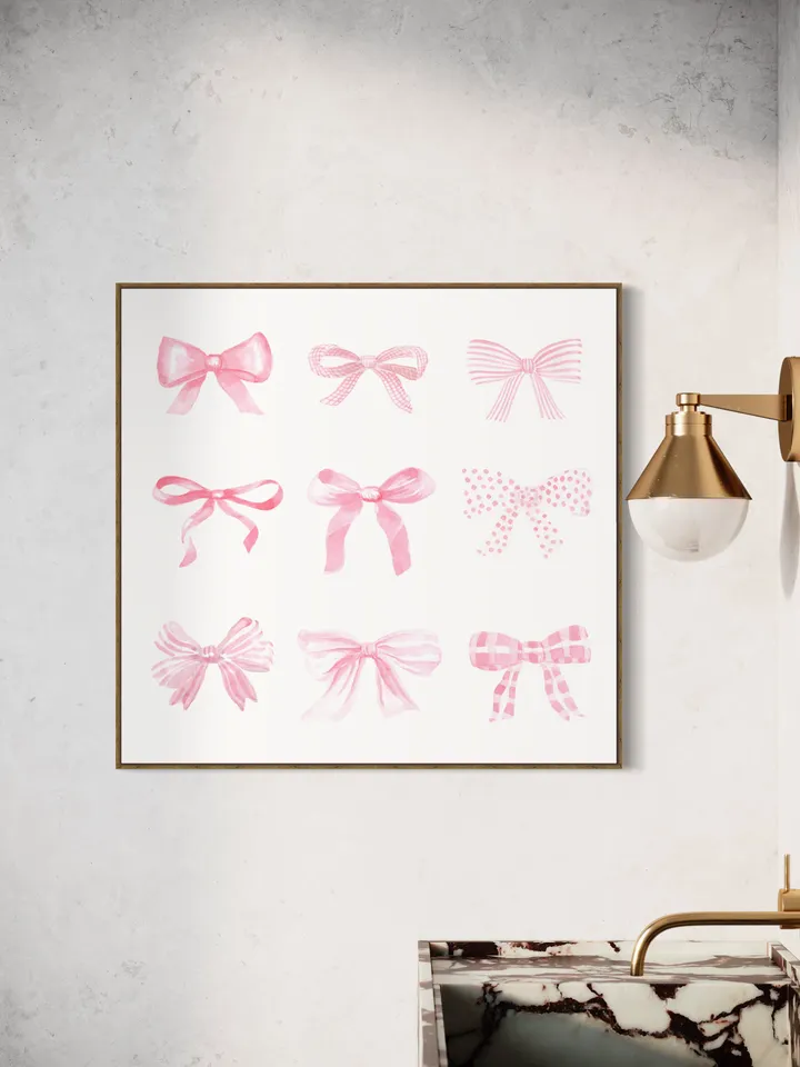 Pink Bow Watercolor Painting, Light Soft Pastel, Baby Girl Print, Little Girl Nursery, Baby Bow Art, Pink Bow Print, Baby Girl Gift Art