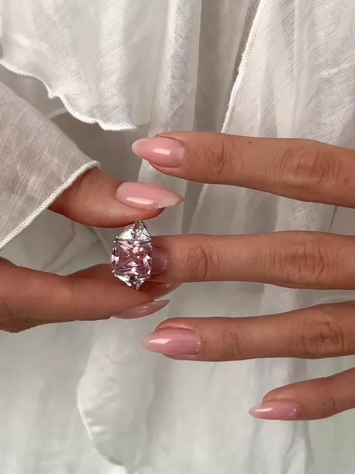 Ring silver 925 women's volumetric, ring with pink cubic zirconia