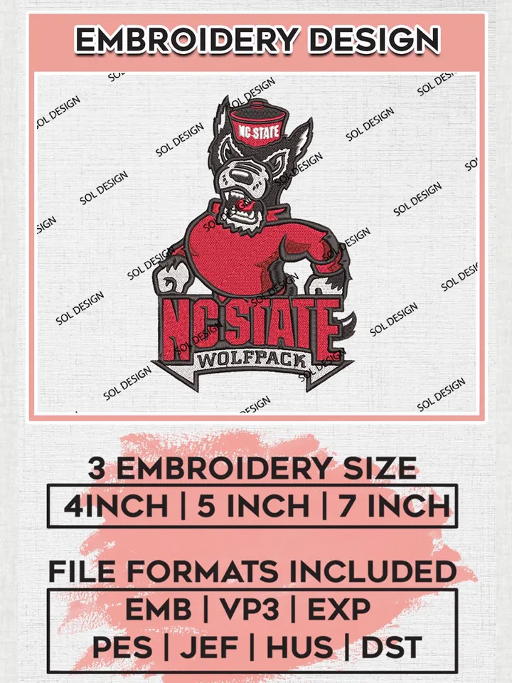 NCAA NC State Wolfpack Team Logo Machine Embroidery Design, NCAA NC State Wolfpack Team Design Design files, NCAA Team Embroidery Designs, NCAA Machine Embroidery Designs, Digital Download