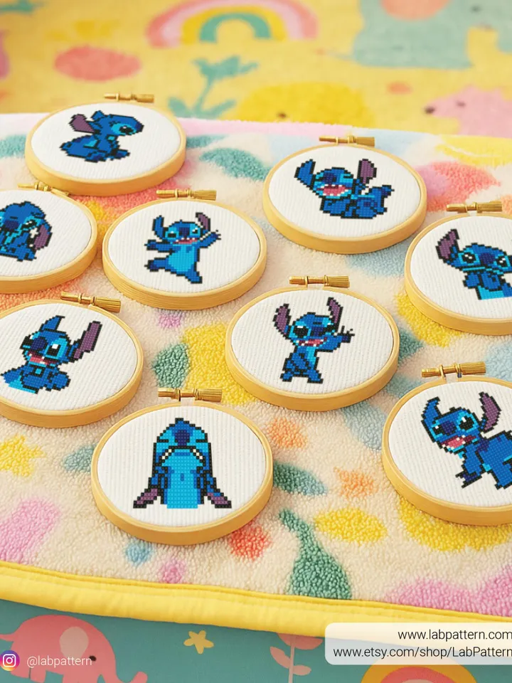 Bundle of 10 mini Lilo and Stitch Cross stitch patterns, Cartoon, Set Small, beginner, modern chart, gift DIY, embroidery, instant PDF