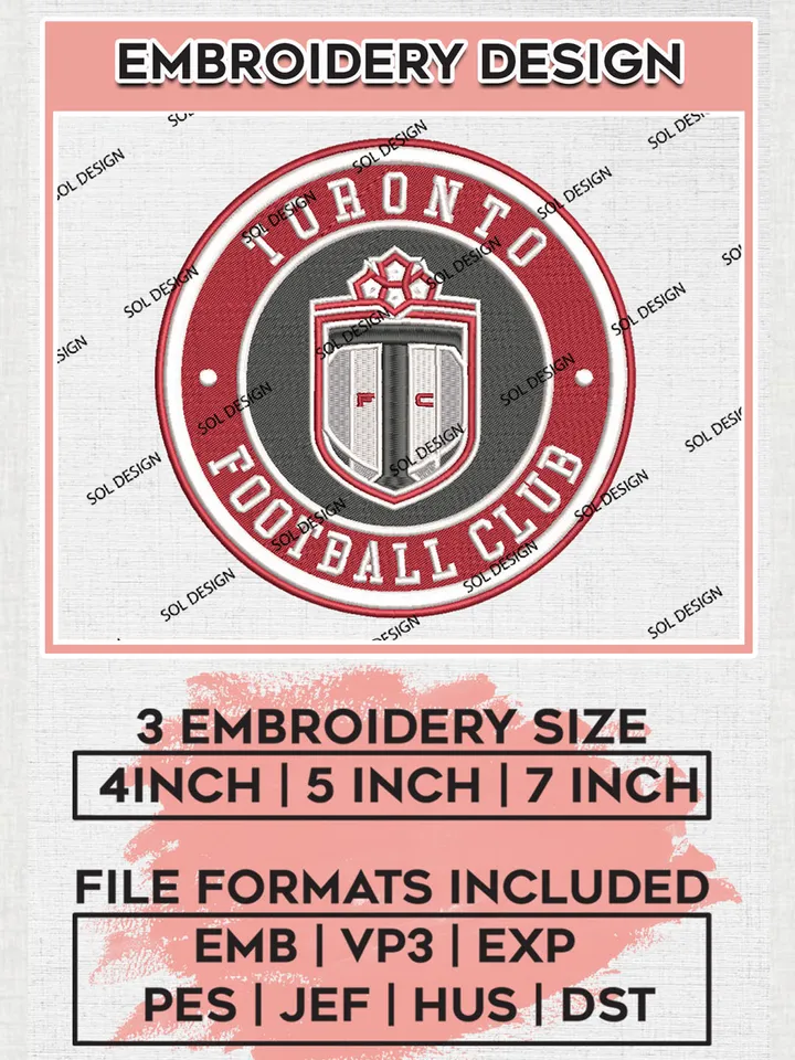 Toronto FC Soccer Team Logo Embroidery Design, MLS Toronto FC Logo Embroidery Files, Soccer Team Machine Embroidery, Machine Embroidery Design