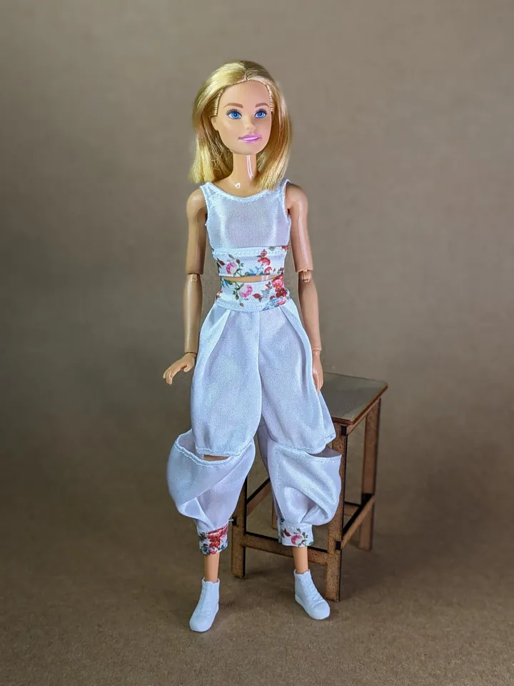 Handmade white & red floral print sports set for 1/6 scale fashion female dolls