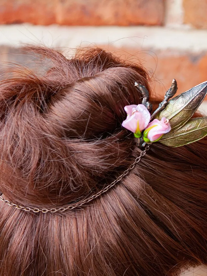 Rose Flower Hair Clip, Copper Flower Brooch, Glass Rose Hair Accessories, Natural Jewelry, Electroplating, Great Gift for Her