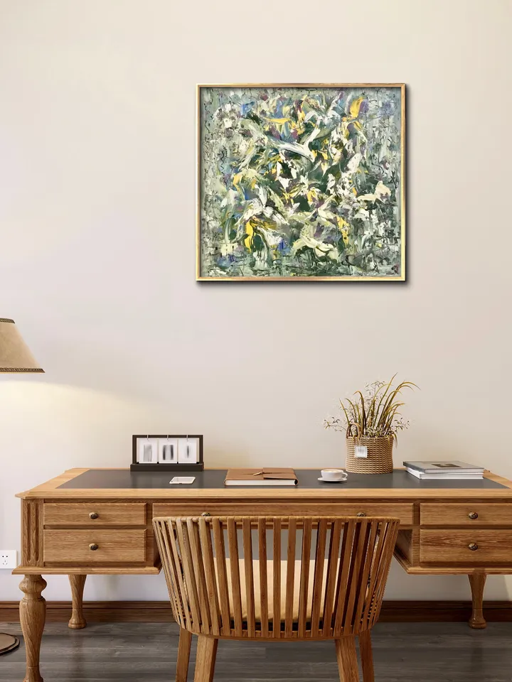 Flying in the jungle,original abstract oil impasto painting on canvas,abstract green white home decoration,unique handmade gift.