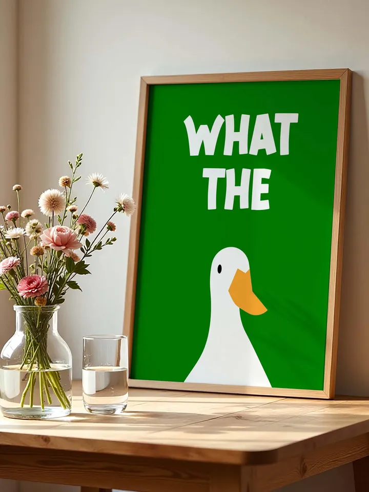 What the Duck Poster Funny Bathroom Wall Art Printable Duck Quote Digital Humor Sign Quirky Toilet Decor Instant Download Digital dark green