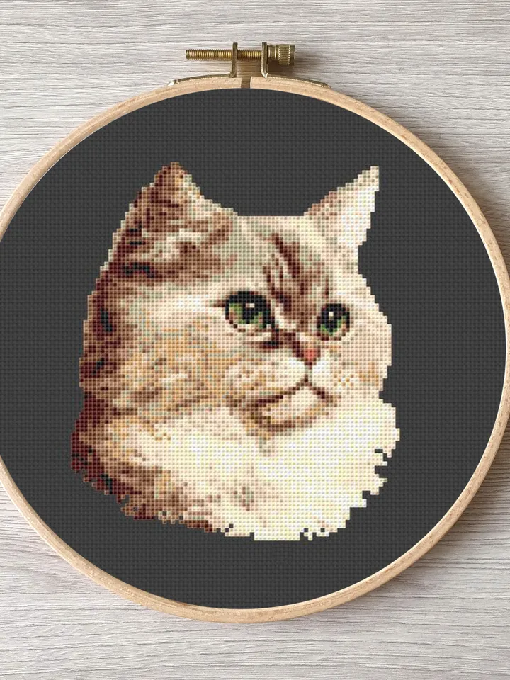 Cat pattern pdf cross stitch, pets easy embroidery DIY