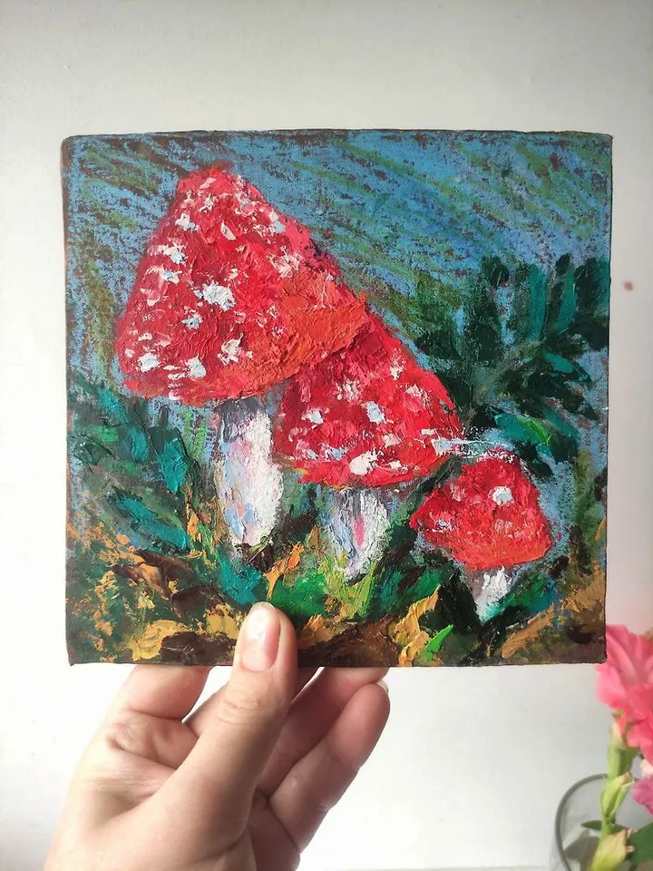 Mushrooms Oil Painting Fly Agaric Original Art Forest Mushroom Artwork