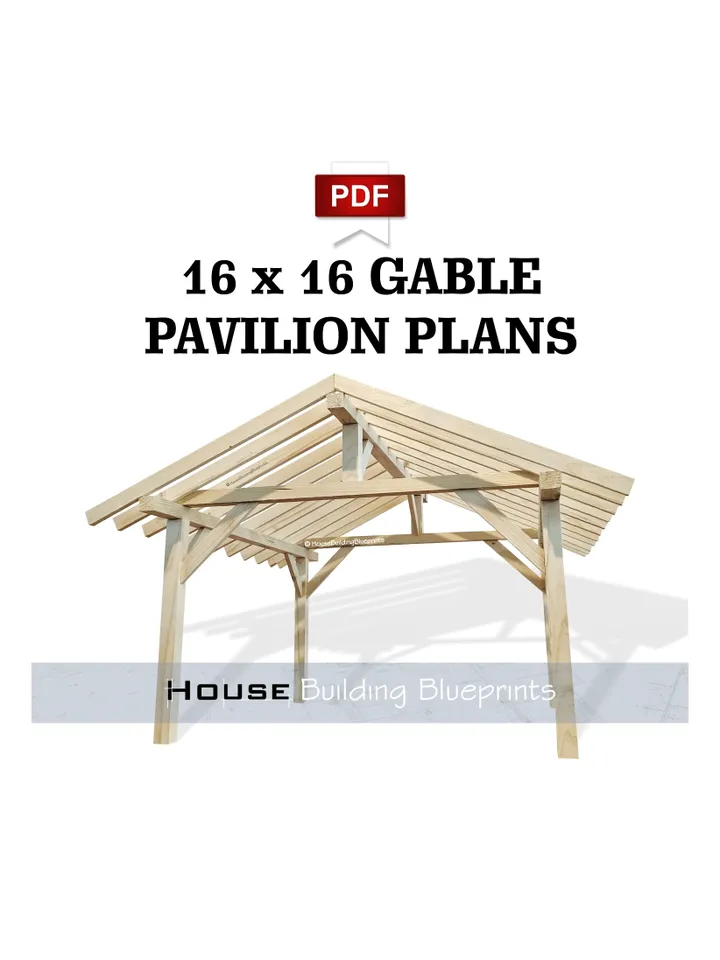 Outdoor 16' x 16' gable gazebo plans for DIY. Carport plans. Diy backyard wooden garage plans for patio in pdf.