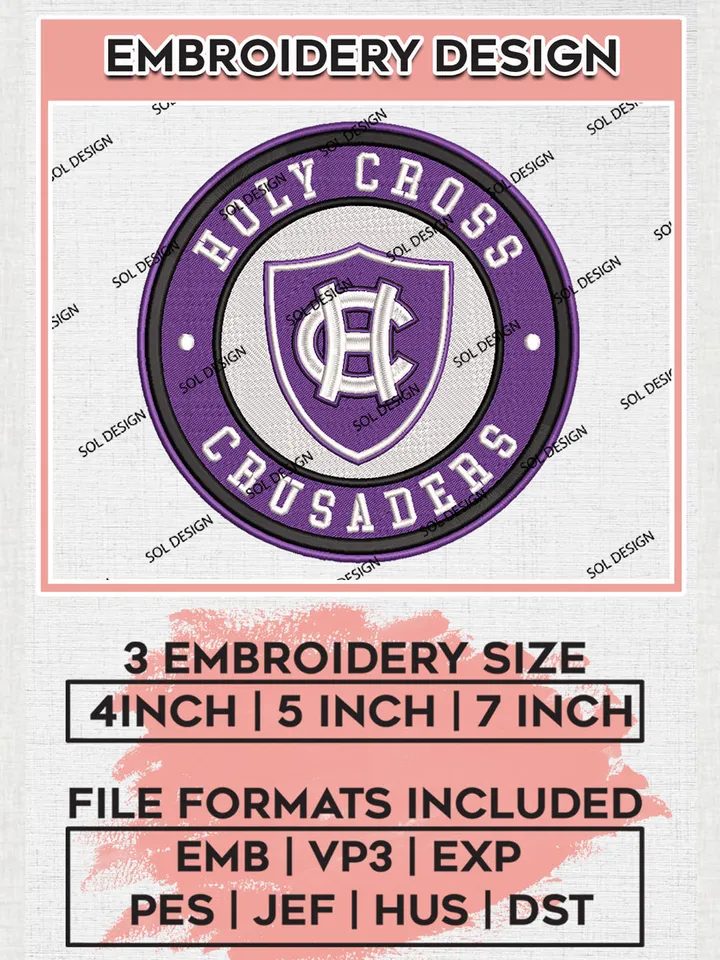 NCAA Holy Cross Crusaders Round Logo Embroidery, NCAA Holy Cross Crusaders Logo Embroidery files, NCAA Teams, Machine embroidery designs, Digital Download