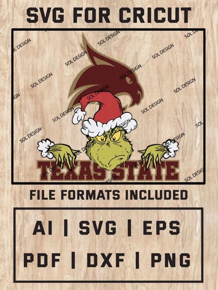 Grinch Texas State Bobcats SVG, NCAA SVG Design, NCAA Texas State Bobcats SVG, NCAA Bobcats Cricut, Christmas Svg, Grinch svg, Digital Download
