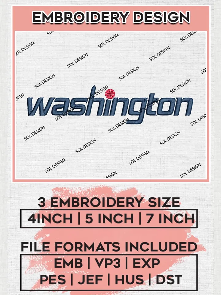NBA Washington Wordmark Embroidery Designs, Washington Wizards Embroidery Design Files, NBA Logo Machine Embroidery, NBA Embroidery Design, Digital Download