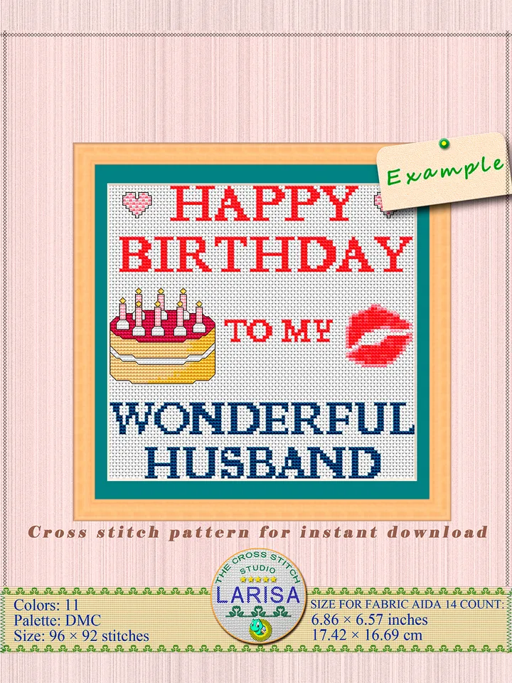 Happy Birthday To My Wonderful Husband Cross Stitch Pattern
