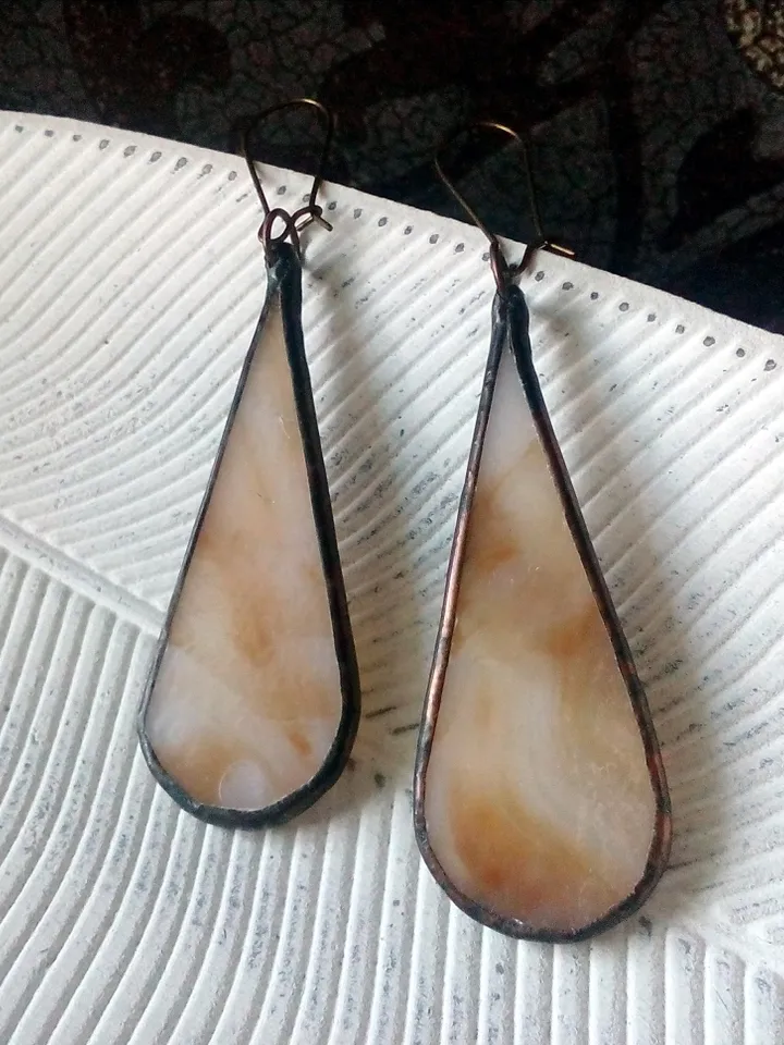 Multicolor drop earrings, Dangle  stained glass earrings, pink long earrings, simple stained glass